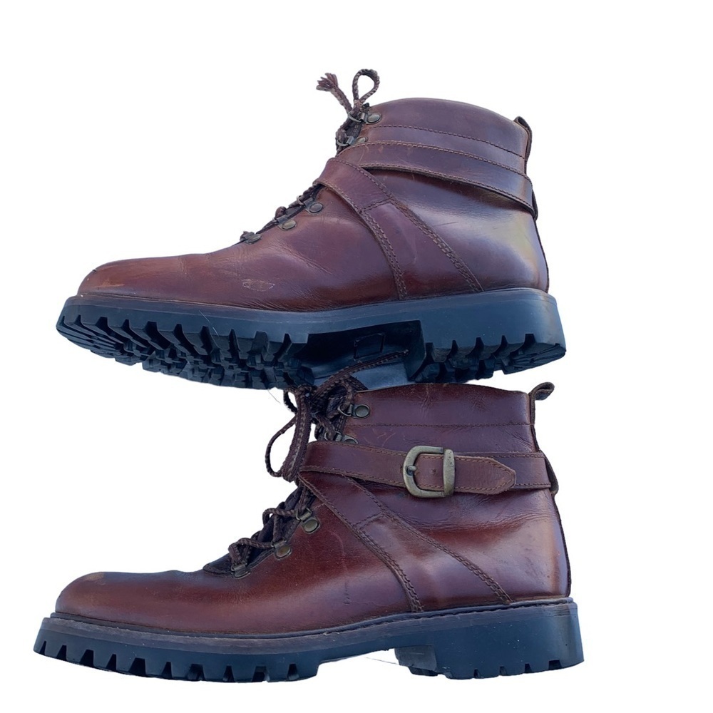 Men’s Brown Leather Boots Paragon Bologna Size 9.5 Buckle Strap